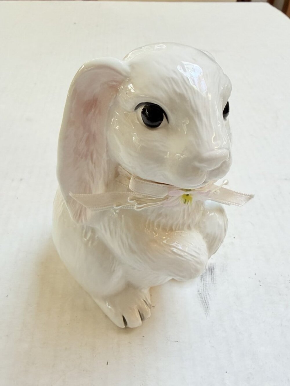House of Lloyd 1989 White Bunny Rabbit With Pink Ears Planter 6” Tall Easter